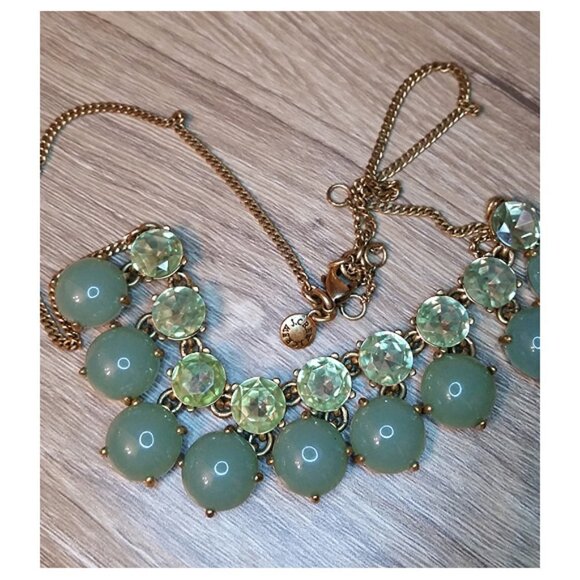 J.crew elegant statement bubble bejeweled bib chain necklace pastel green. - Picture 2 of 4